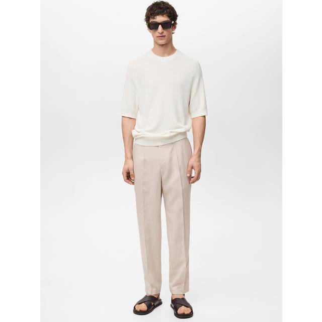 Slim fit linen trousers sand - Man - 34 - MANGO MAN - Sand