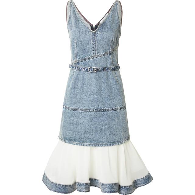 Sleeveless Belted Denim Chiffon Combo Dress - WASHED INDIGO - 2