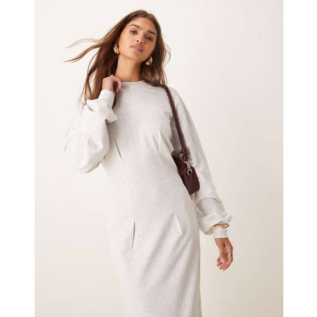 ASOS DESIGN – Gråmelerad sweatshirtklänning i midilängd med indragen midja-Flera