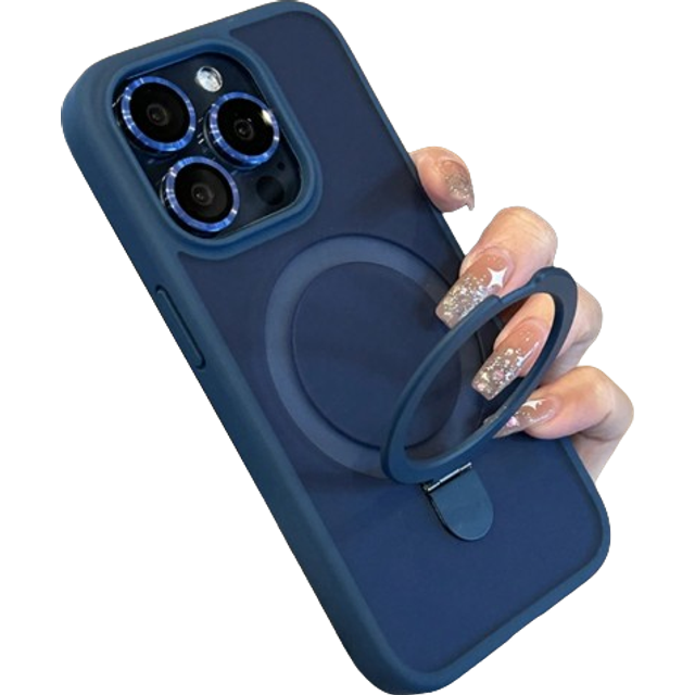 SHEIN Blue Phone Case Apple Iphone Cases For Men 1pc Clear Matte Invisible Ring Holder Stand Case Compatible With Iphone 16 15 14 13 12 11 Pro Plus Max Wire