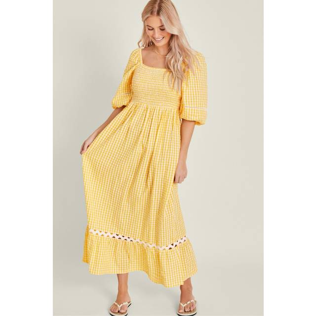 Accessorize Gingham Puff Sleeve Maxi Dress, Yellow