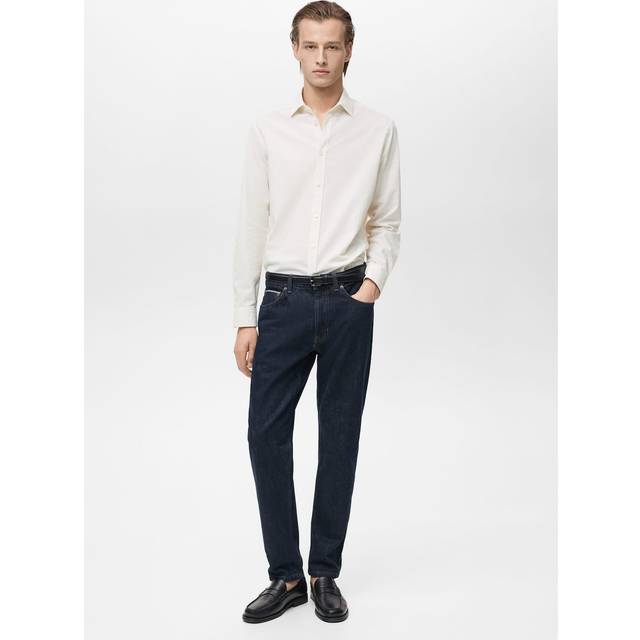 Mango Soller Stripe Cotton Regular Fit Shirt, Beige