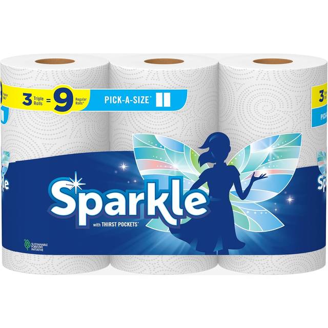 Sparkle Pick-A-Size Paper Towels  3 Triple Rolls = 9 Regular Rolls  Everyday Value Paper Towel With Full And Half Sheets