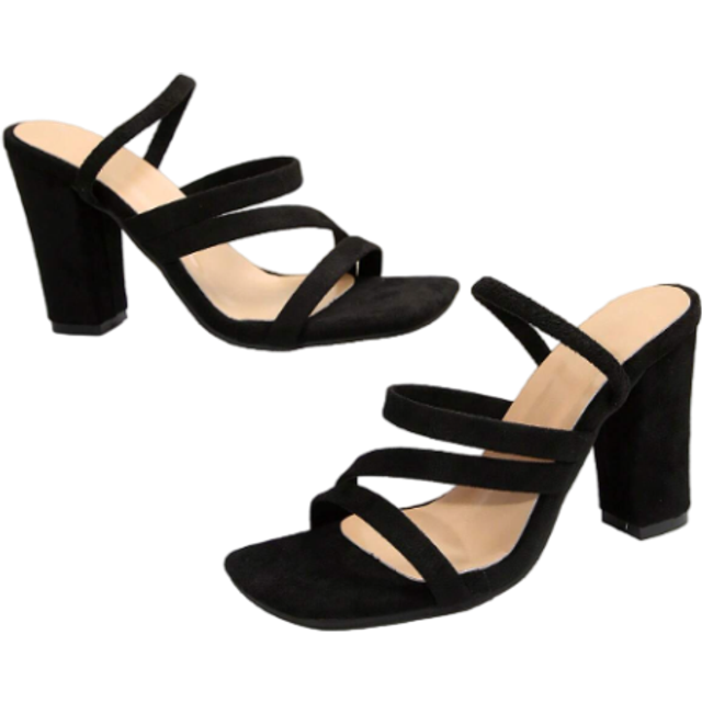 SHEIN New Square Toe Retro Strap Thick Heels Gladiator Sandals For Women