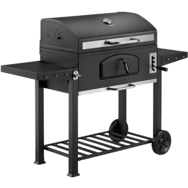 VonHaus Portable Charcoal BBQ w/ Side Tables & Temp Gauge XL, Black