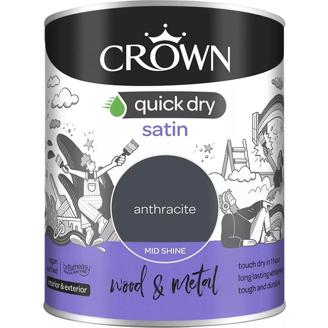 Crown Quick Dry Satin Wood and Metal Paint - Anthracite