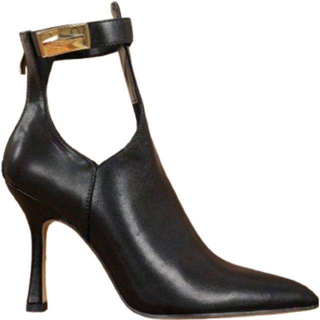 SHEIN Match Red Dress,Sexy & Fashionable Metal Detail Pointed Toe 9.5cm High Heel Casual Black Ankle Boots For Women
