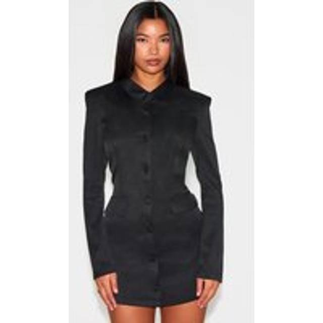 Black Tailored Button Up Pocket Detail Mini Dress, Black - 14