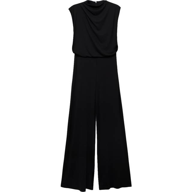 Mango Aubrey Drape Neck Sleeveless Straight Leg Jumpsuit, Black