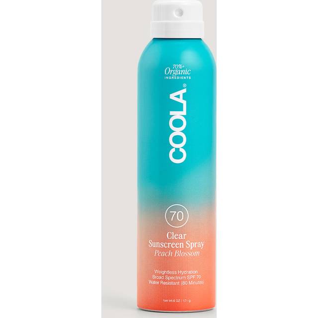 COOLA Organic Sunscreen SPF 70 Sunblock Spray  Dermatologist Tested Skin Care for Daily Protection  Vegan and Gluten Free  Peach Blossom  2 Fl Oz