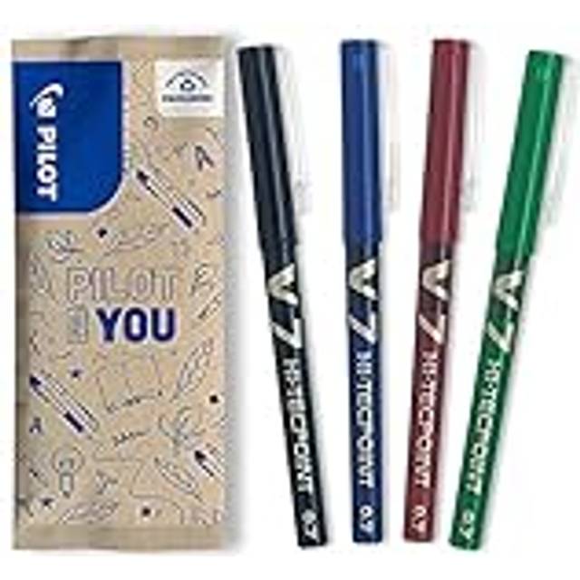 0.7 mm V7 Liquid Ink Rollerball Tip - Black/Blue/Red/Green (Pack of 4)