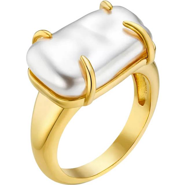 Orelia Molten Shaped Pearl Ring, Pale Gold