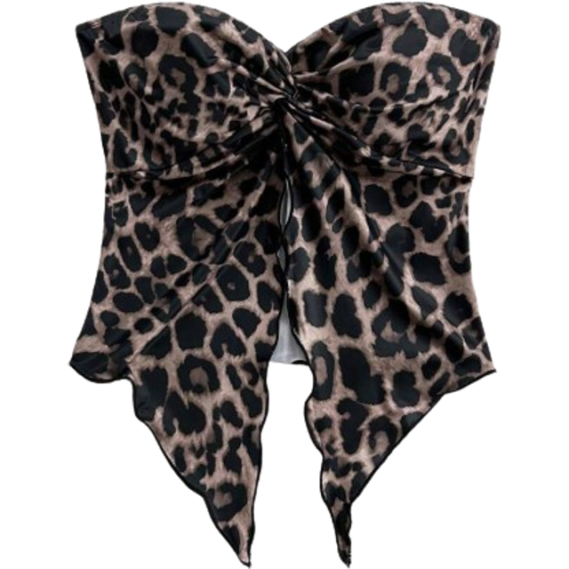 Soleia Women Leopard Print Bandeau Crop Top With Front Slit, Comfortable Chiffon,Fall Women Clothes,Halloween Customs Women,Concert/Thanksgiving Outfits
