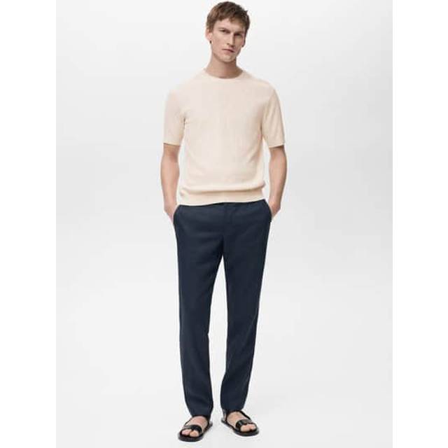 Mango Oyster Linen Slim Trousers
