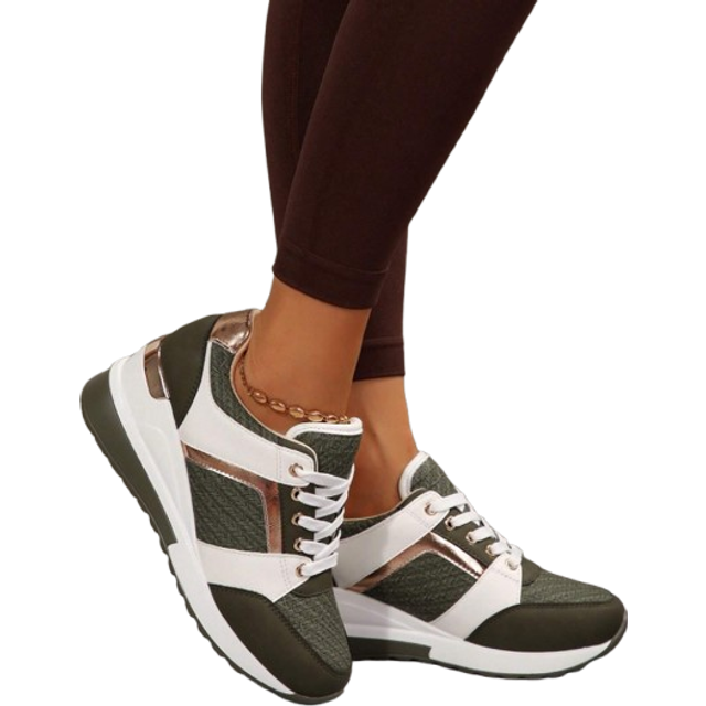 SHEIN Women&#39;s Fashionable Comfy Casual Sporty Sneakers, Outdoor Lightweight Breathable Color Block Lace-Up Platform Wedge Heel Walking Shoes, Summer Simple