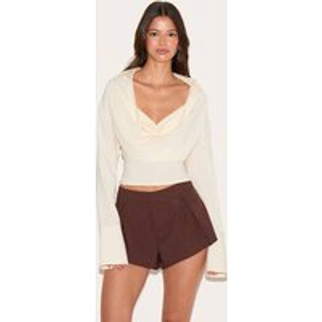 Almond Chiffon Cowl Neck Blouse, Almond - 12