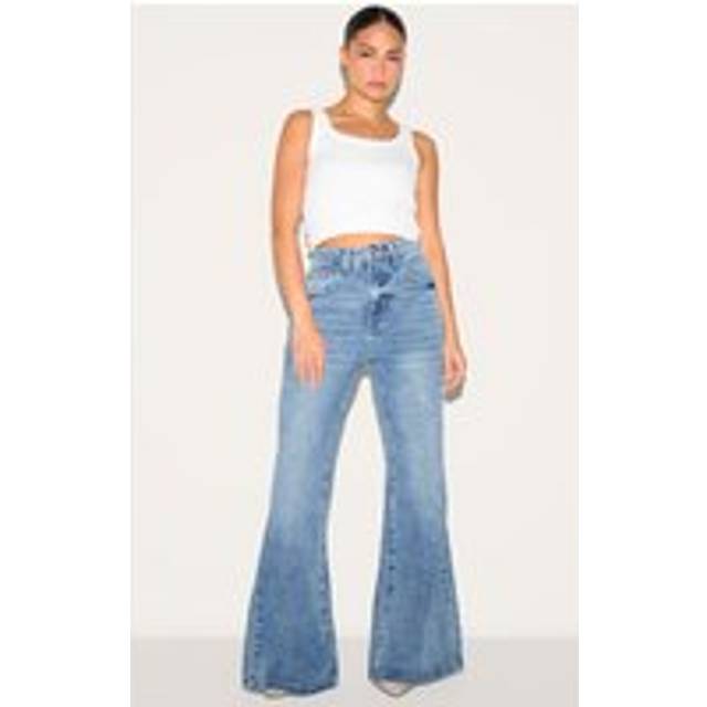 Petite Mid Blue Wash Denim Extreme Flare Jeans, Mid Blue Wash - 4