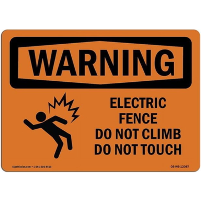 SignMission OS-WS-A-1014-L-12087 10 x 14 in. OSHA Warning Sign - Electric Fence Do Not Climb with Symbol