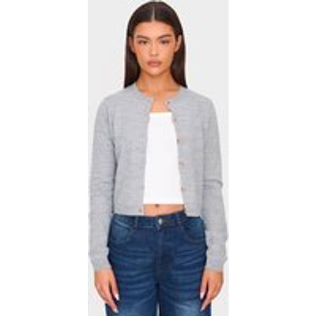 Light Grey Basic Button Up Knit Cardigan, Grey - XS