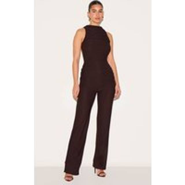 Chocolate Soft Touch Ruched Straight Leg Jumpsuit, Chocolate - 4
