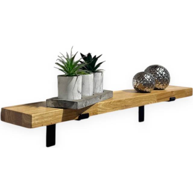 Oak Wooden Shelf Wall-Mounted Floating Rustic, 40Mm With Down Brackets (4 cm H x 80 cm W x 14.5 cm D)