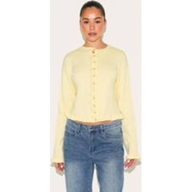 Lemon Knit Ruffle Detail Cardigan, Lemon - M