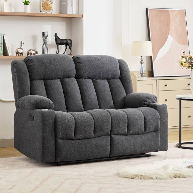 Artemis Home Lovell 2 Seat Recliner Sofa with Cup Holders - Dark Grey, Grey