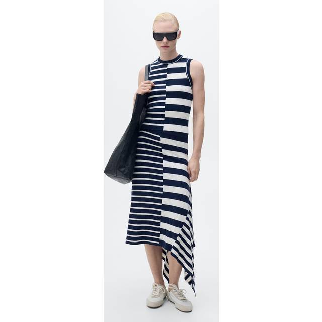 Mango Zunga Stripe Asymmetric Skirt, Navy/White