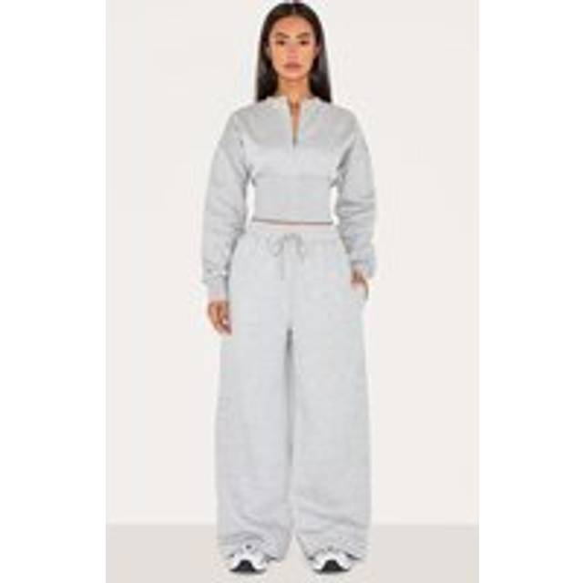 Petite Grey Marl Drawstring Wide Leg Joggers, Grey Marl