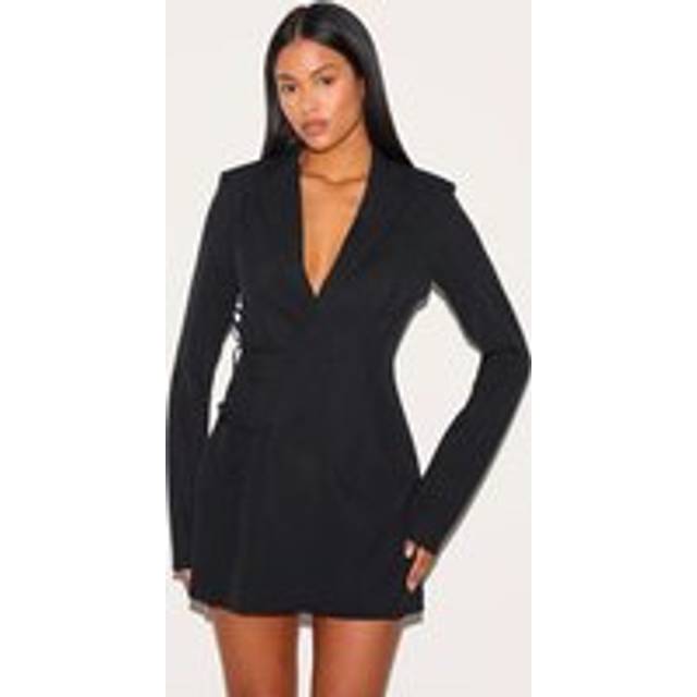 Tall Black Tie Front Detail Cinched Blazer Dress, Black - 14