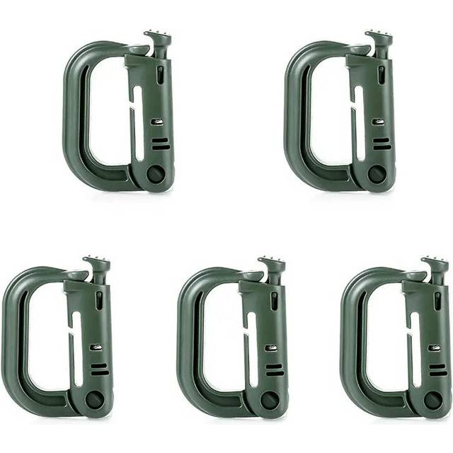 (Black) 5Pcs Plastic D-Ring Tactical Carabiner Grimlock Lock Hard Hook Buckle