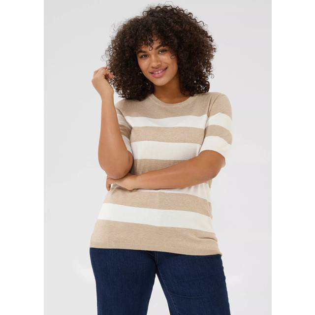 Women's striped T-shirt KAFFE Curve Lizzy - Beige