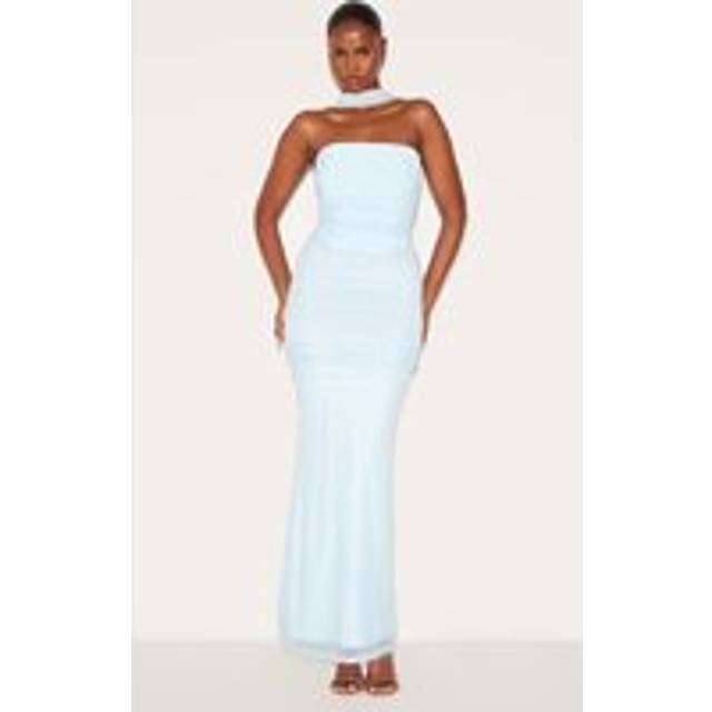 Blue Scarf Detail Ruched Maxi Dress, Blue - 12