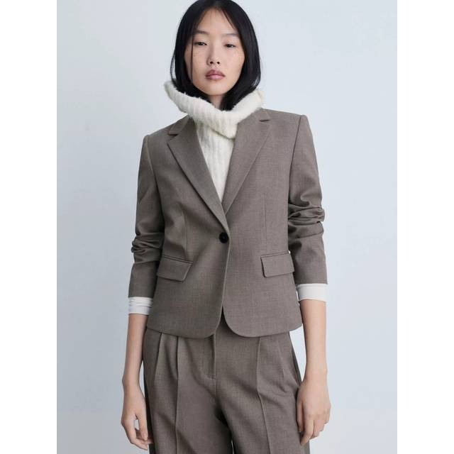 Mango Helena Single Button Blazer, Brown