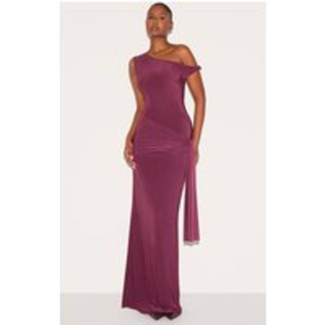 Plum Slinky Off Shoulder Wrap Detail Maxi Dress, Purple - 10