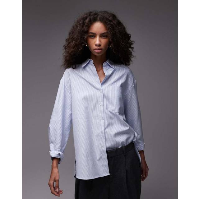 MANGO Striped Cotton Shirt |Blå |M