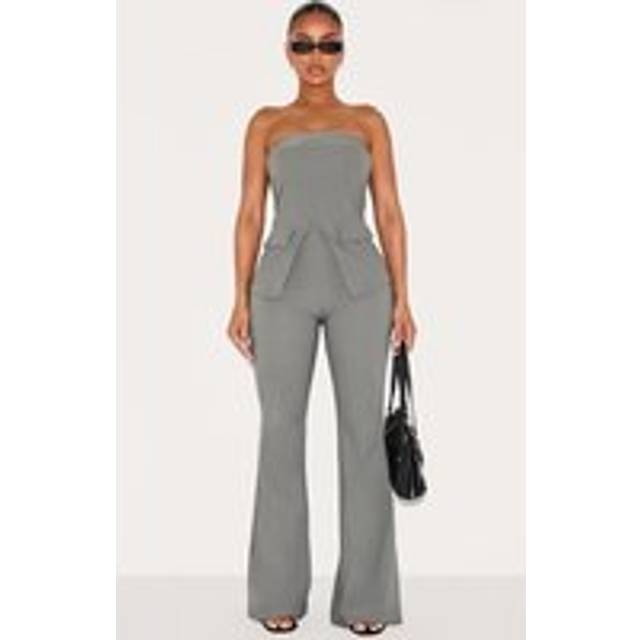 Shape Charcoal Stretch Woven High Waisted Flared Trousers, Grey - 12