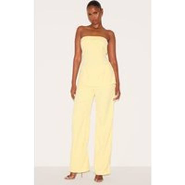 Lemon Woven Tailored Longline Bandeau Flared Jumpsuit, Lemon - 12