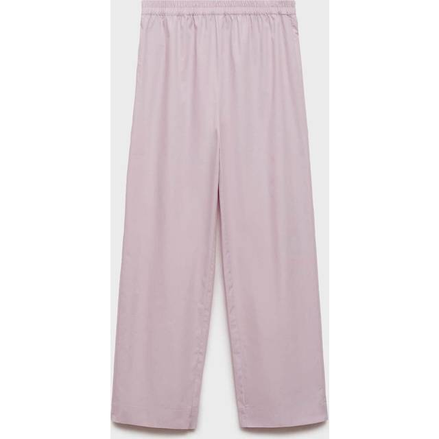 Mango – Rosa pyjamasbyxor i bomull med vida ben, del av set