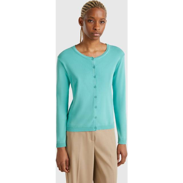 Benetton Round Neck Long Sleeve Cardigan, Teal Green
