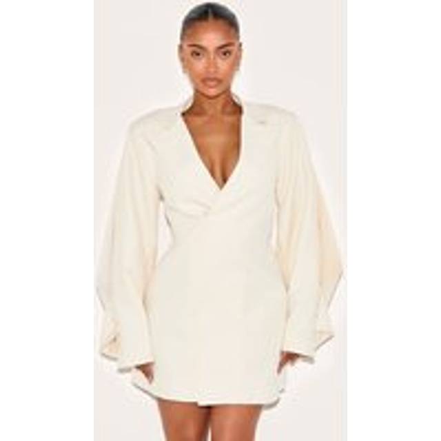 Shape Cream Tailored Pleated Sleeve Adjustable Waist Blazer Dress, White - 12