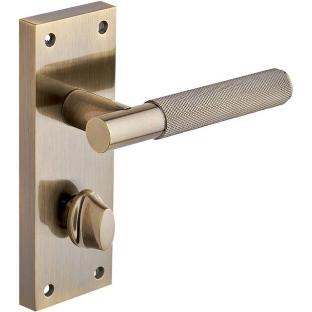 Marylebone Knurled Lever Bathroom Door Handle on Backplate - Antique Brass - Pair - Designer Levers