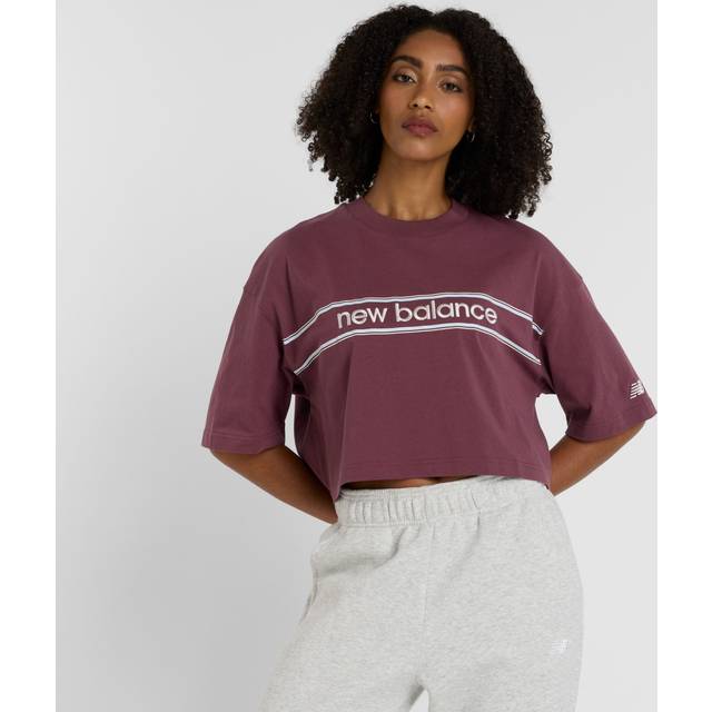 New Balance Women's Athletics Linear Logo T-Shirt in Purple Cotton, size Medium