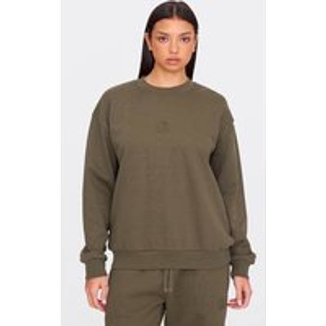 PRETTYLITTLETHING Olive Premium Embossed Oversized Fit Sweatshirt, Green