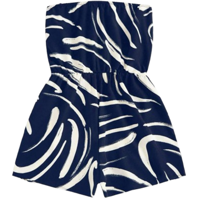 SHEIN Vacation Style Plant Printed Bandeau Romper (No Belt) Spring Summer Clothing