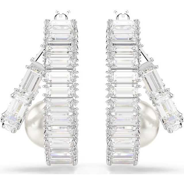 Swarovski Ariana Grande x Swarovski Baguette Crystal Pearl Hoop Earrings - Silver