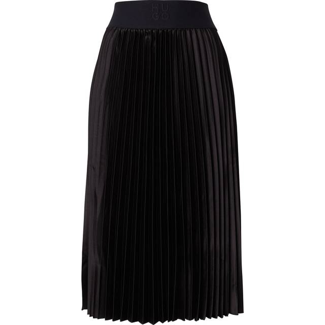 Plissé maxi skirt with logo waistband - Black