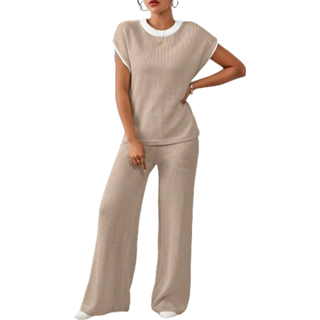 SHEIN 2pcs Women&#39;s Casual Color Block Drawstring Knitted Set