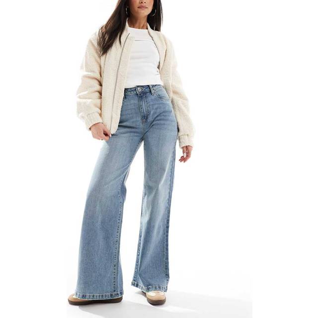 Cotton On – Blå, stentvättade jeans med vida ben och stretch