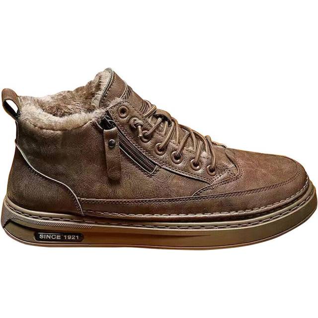 (Khaki, 44) PU Leather Platform Boots Non-Slip Short Snow Boots Casual Shoes Mens for Winter